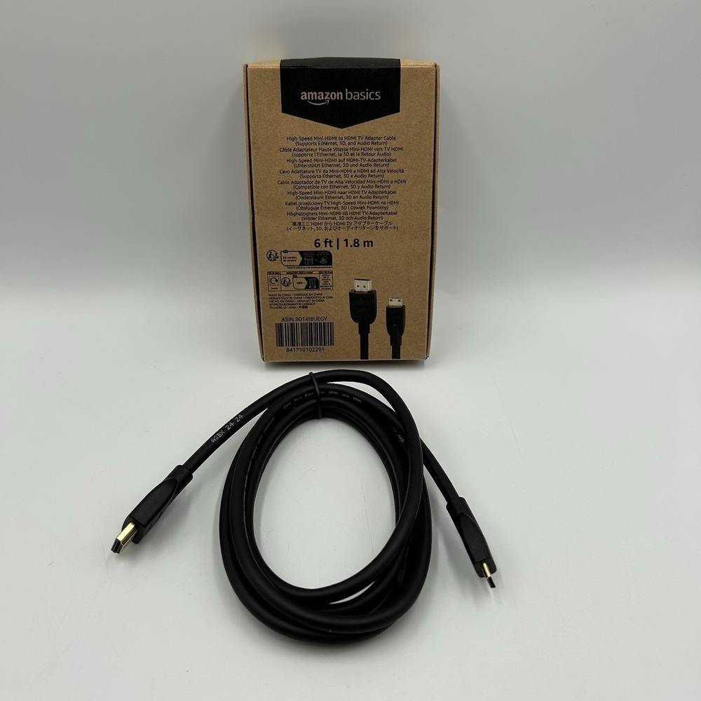 Open Box New Amazon Basics High-Speed Mini-HDMI to HDMI Cable - 6 Feet (7213)
